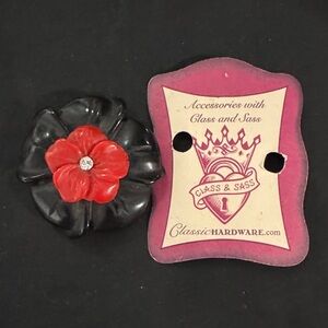 Black and Red Flower Brooch